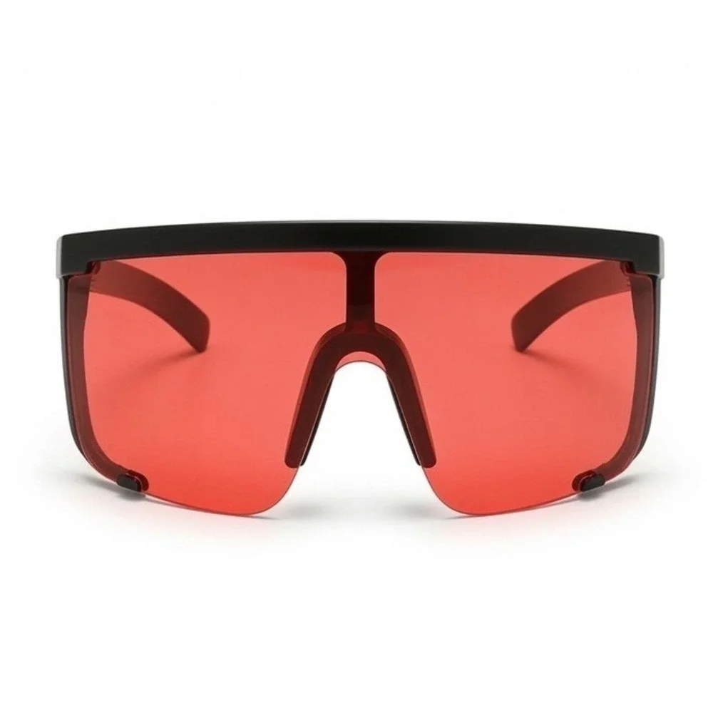 Mens Red Shield Sunglasses Futuristic‎ Flat Top Oversized Visor Streetwear UV400